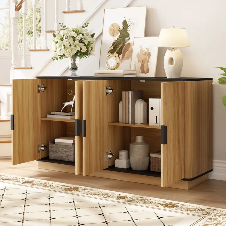 DESVIAE Sideboard 4-türig mit Dämpferscharnieren 139x75x40 cm Spanplatte Natur