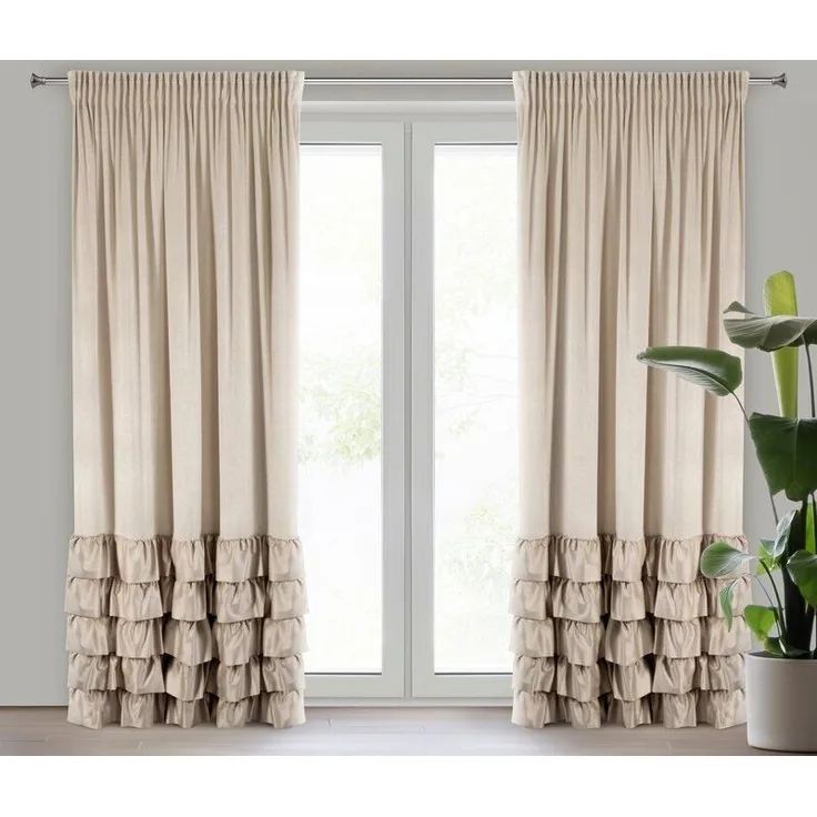 Vorhang DANI mit Rüsche Velours Samtvorhänge beige 140x270 cm Kräuselband