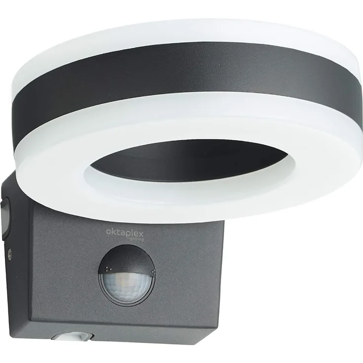 Oktaplex lighting LED Außen-Wandleuchte Porto IP65, Bewegungsmelder, LED fest integriert, Warmweiß, Außenbeleuchtung 15 Watt 1420 Lumen anthrazit