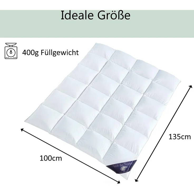 Welt der Träume Kinderbettdecke + Kopfkissen Daunen Kinder Baby Set Bettdecke+Kopfkissen 100x35 cm/ 40x60 cm, Füllung: 60% Daunen/ 40% Federn, Designed in Germany - Made in Europe – Bild 2