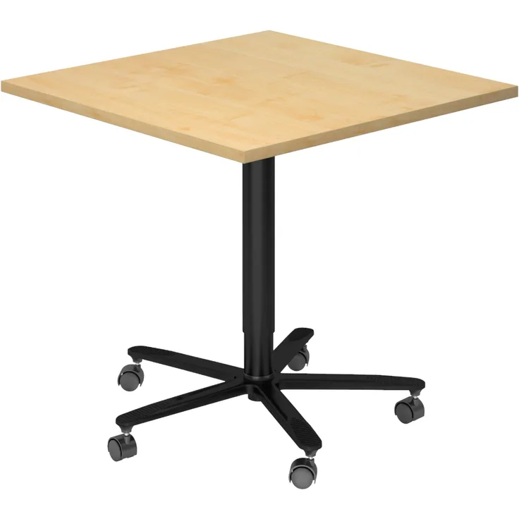 bümö Säulenhubtisch höhenverstellbar, Stehtisch Büro, Bistrotisch eckig 80 x 80 cm - Besprechungstisch Ahorn, Stehtisch Holz-Platte, Säule aus Metall in schwarz, Säulentisch, Hochtisch, ST88-3-D