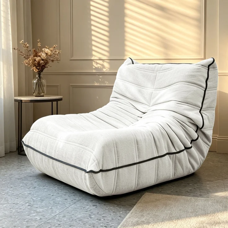 DESVIAE Sitzsack Raupenform Weiß aus Flanell – 85x28x28 cm – Rückenlehne – Bild 1
