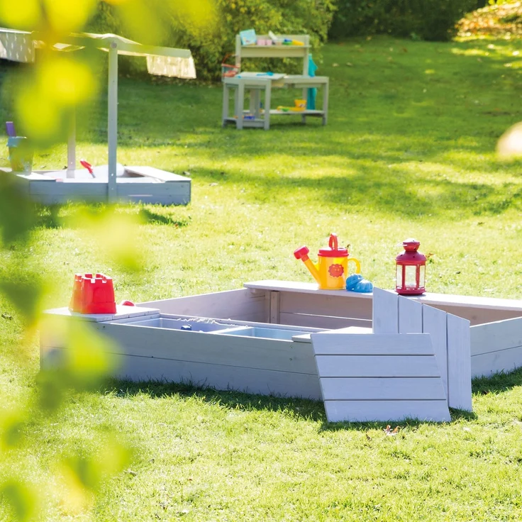 roba Sandkasten 'Outdoor+' mit 2 Spielwannen - wetterfest - Massivholz - Grau lasiert – Bild 4