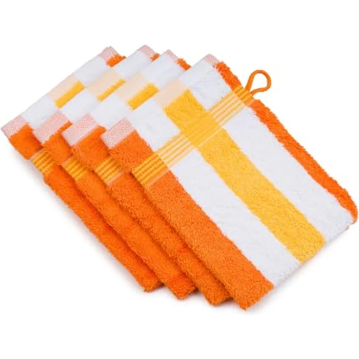 Gözze - New York Streifen Waschhandschuh, 4er Set, Weicher und saugfähiger Waschlappen, 100% Baumwolle, 17x24 cm - Marone/Weiß/Fjord – Bild 2