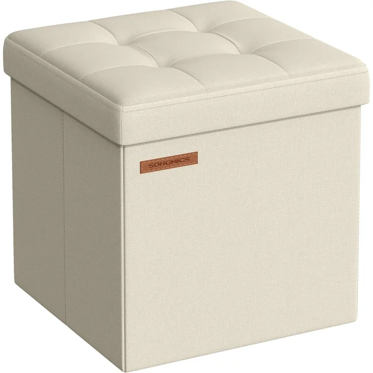 Songmics Sitzhocker mit Stauraum, kleine klappbare Sitzbank, 30x30 cm Fußbank, Aufbewahrungsbox, bis 130 kg belastbar, für Wohnzimmer Schlafzimmer Schlafsaal, cremeweiß LSF028W01