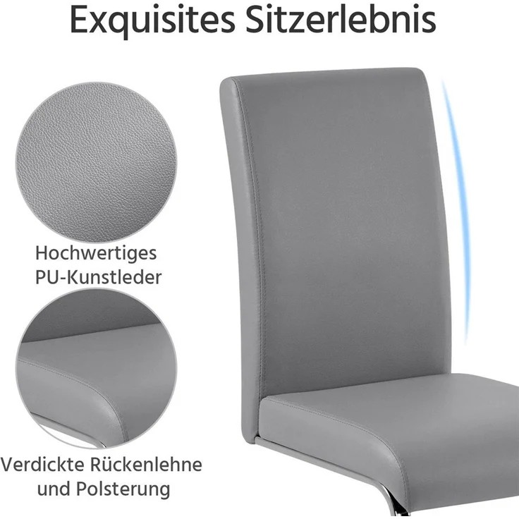 Yaheetech 2er-Set Freischwinger, Kunstleder, Hellgrau, 41,5 x 55 x 103 cm – Bild 6