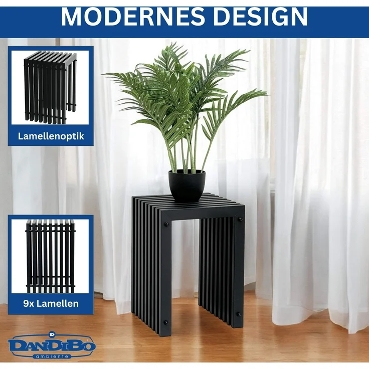 DanDiBo Lamellenhocker Hocker Metall Schwarz Eckig BASE Massiv 45 cm Modern Beistelltisch Lamellen – Bild 3