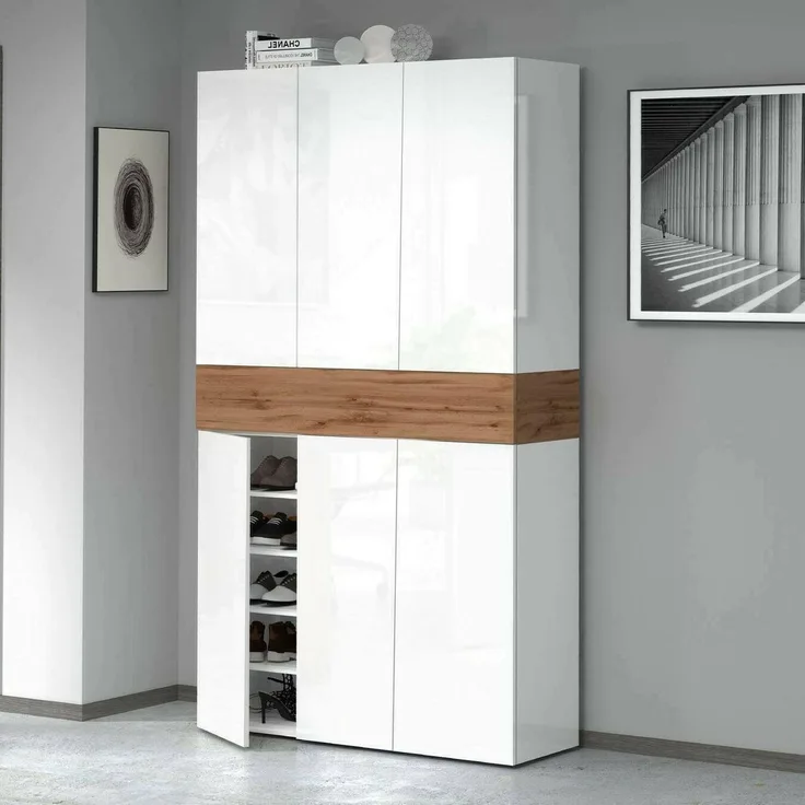 Dmora - Schuhregal Marzio, platzsparendes schuhregal mit 7 türen, multifunktionale eingangsgarderobe, 114 x 38 x 200 cm, weiß und Eiche