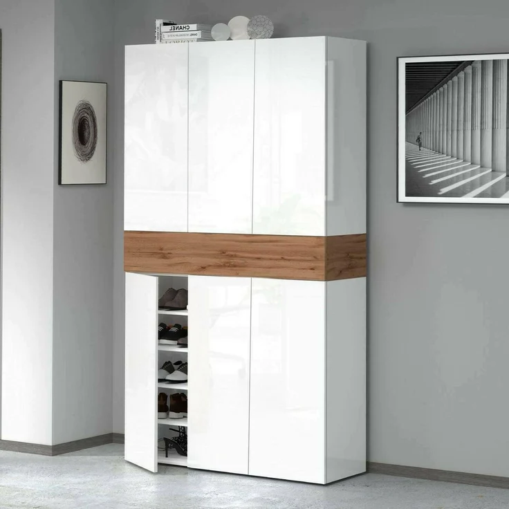 Dmora - Schuhregal Marzio, platzsparendes schuhregal mit 7 türen, multifunktionale eingangsgarderobe, 114 x 38 x 200 cm, weiß und Eiche