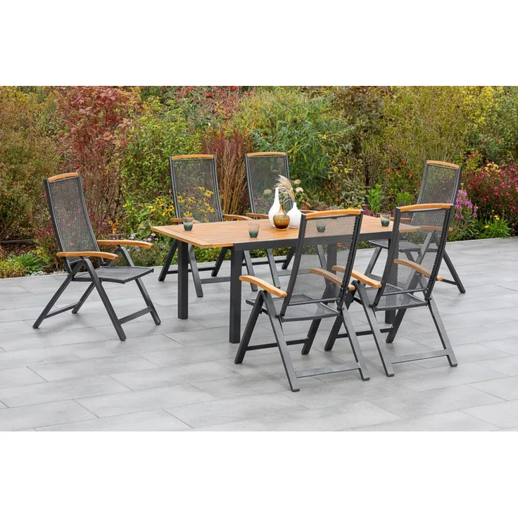 Tilos Gartenmöbel Set 7tlg, 6 Klappsessel & Ausziehtisch 150 (200) x 90 cm