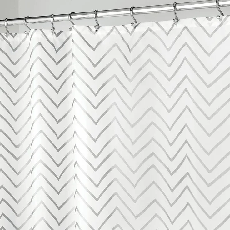 mDesign Duschvorhang Badewannenvorhang Zick-Zack Muster Polyester Weiß/Silber – Bild 1