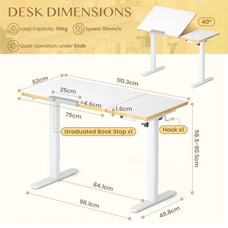 FlexiSpot Kinderschreibtisch, Elektrisch Höhenverstellbarer Schreibtisch mit neigbarer Tischplatte mit LED-Höhenanzeige, 3 Speicherplätzen, Kindersicherung, 110x52 cm (SK2 Kindertisch und Stuhl SET) – Bild 3