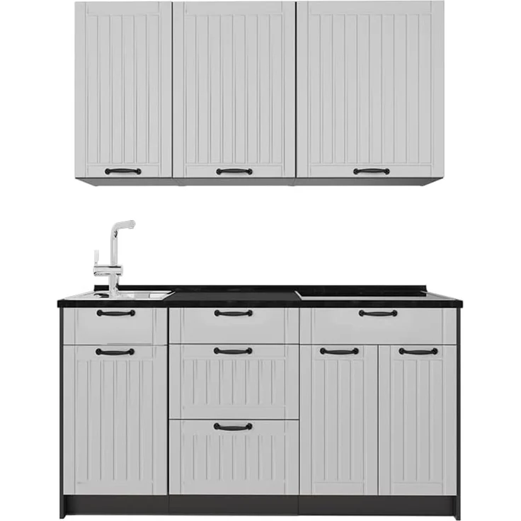 Singleküche Fame-Line Weiß Landhaus/Anthrazit 150 cm, AP Anthrazit Vicco – Bild 1