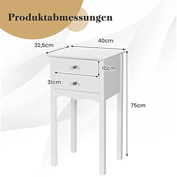 COSTWAY Beistelltisch mit 2 Schubladen, einfacher Nachttisch mit Kippsicherung, moderner vielseitiger Beistelltisch – Bild 3