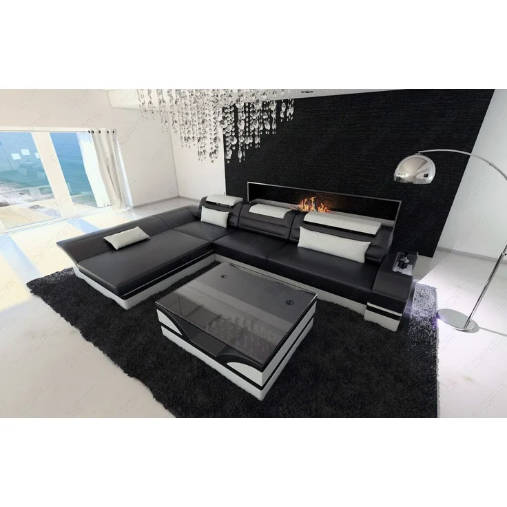 Mini Couch Monza Eleganz L Form in Leder - Ledermix - schwarz-weiß - Links – Bild 5