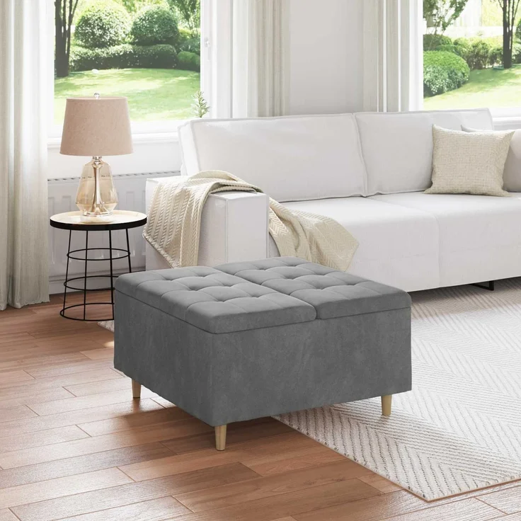 vidaXL Ottoman mit Stauraum Dunkelgrau 80 x 80 x 45 cm Samt 876841 – Bild 1