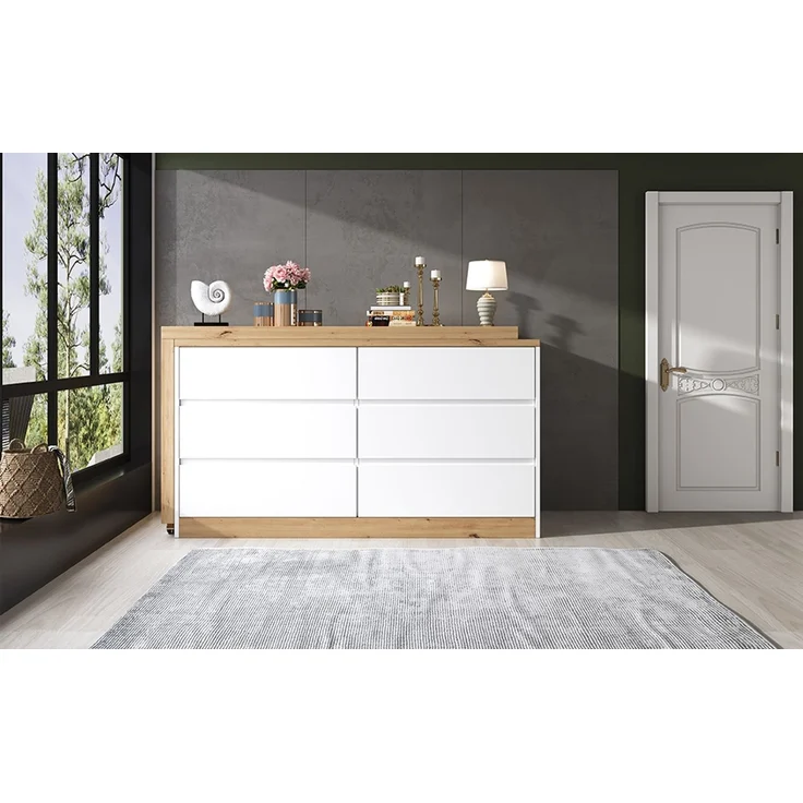 ZUBALIYA Schreibtisch mit feststellbaren Rollen – multifunktionales Design, 4 cm dickere, drehbare Tischplatte, fest arretierbar, weiß/Eiche, Faltbarer Schreibtisch, Eckschreibtisch, Sideboard,Dicke Materialie – Modell N880P4642189O – Bild 22