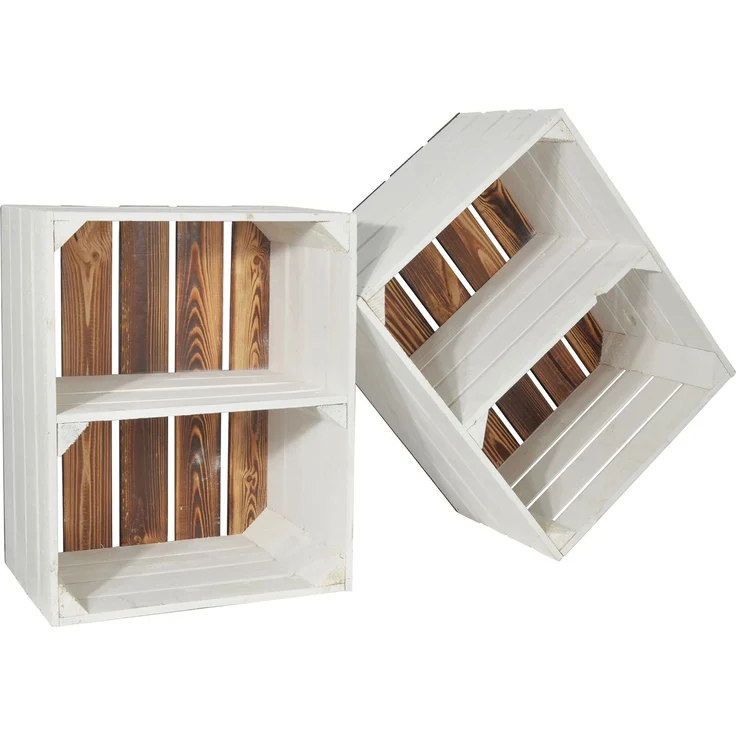 CHICCIE 2 Set Holzkiste Grete Weiß Geflammt - Kurzes Regal Obstkiste Dekokiste Weinkiste – Bild 8