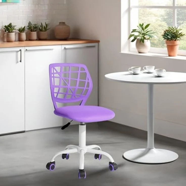 FurnitureR Esszimmer-Drehstühle, 1PC Küchenstuhl, gepolsterter Stuhl, Drehstuhl, bequemer Stuhl mit Rädern, Rückenlehne, armloser Stuhl für Esszimmer, Wohnzimmer, Lila – Bild 3