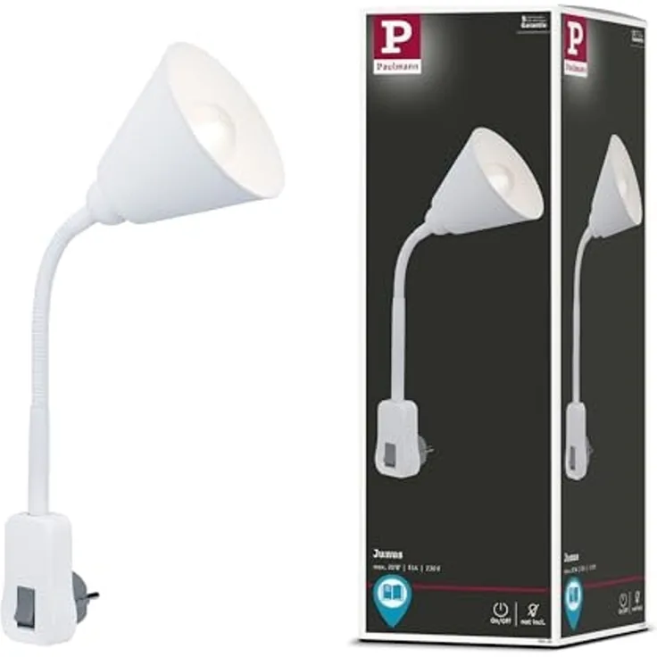 Paulmann No. 95428 Steckerleuchte Junus Flexarm E14 Weiß mit Kippschalter