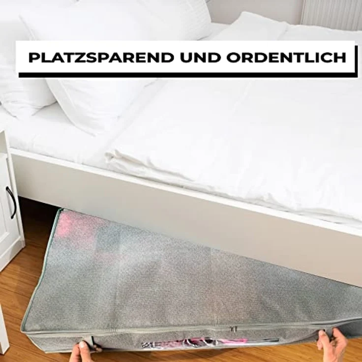 Centi Unterbettkommode Unterbettbox 100l Aufbewahrungstasche für Decken und Kissen (Spar Set, 4 St, 100x45x15 cm), faltbar, mit Sichtfenster – Bild 4