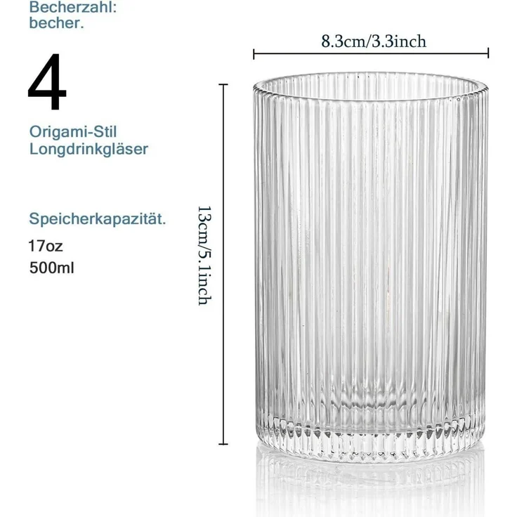 Geriffelte Vintage Cocktailgläser 4er Set 500ml - Trinkgläser ideal für Mojito – Bild 2