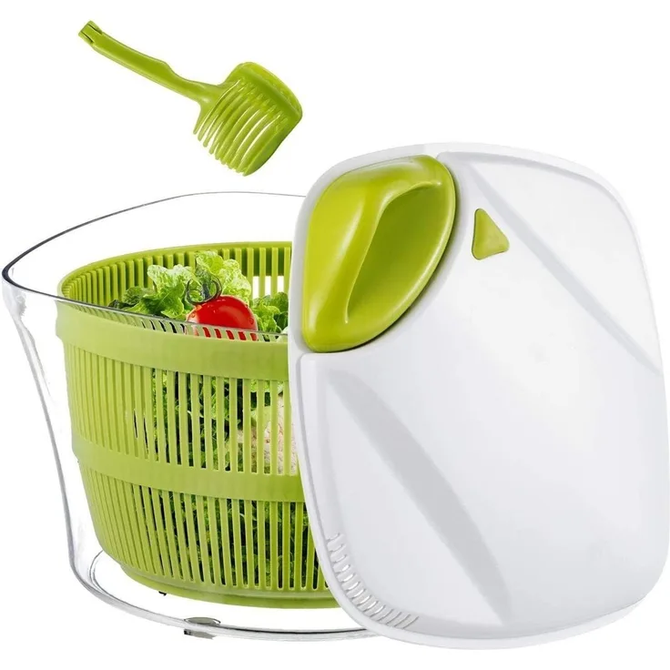 Elegear Salatschleuder Salatentwässerer Spinderella, 5 Liter, ø 24,5 cm, Kunststoff BPA-frei, (1-tlg), herausnehmbarer Siebeinsatz, Deckel & Stopp-Knopf, mit Schüssel