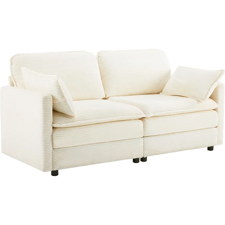 2-Sitzer Sofa mit Holzrahmen und Kordstoffbezug mit stabilen Holzfüßen, weichem atmungsaktivem Cord-Stoff,Weiß – Bild 8