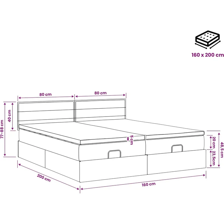 vidaXL Ottoman Bett mit Matratze mit Kopfteil 2 stk. Hellgrau Stoff 3456663 – Bild 12