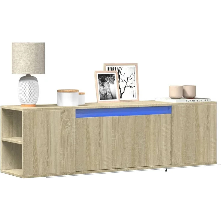 TV-Wandschrank, Fernsehschrank mit LED-Beleuchtung Sonoma-Eiche 135 x 31 x 39,5 cm