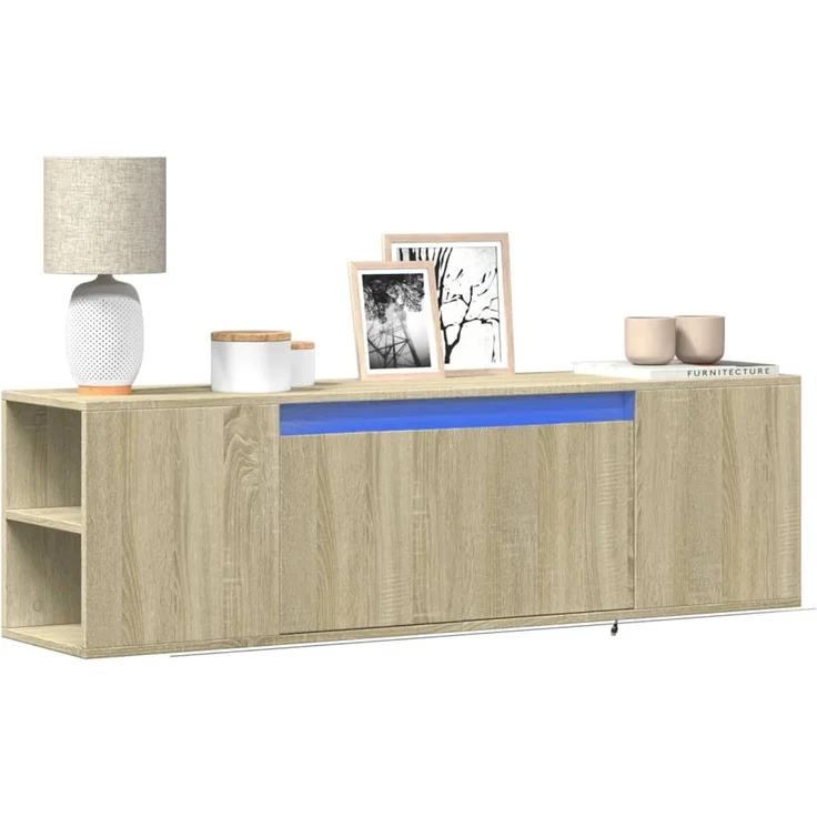 TV-Wandschrank, Fernsehschrank mit LED-Beleuchtung Sonoma-Eiche 135 x 31 x 39,5 cm – Bild 1