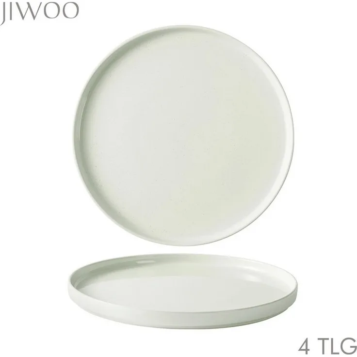 JIWOO Teller 4er Ø25cm, Frühstücksteller Salatteller Steakteller Dessertteller, (4 St), Keramik Tellerset Weiß Mikrowellen spülmaschinenfest Ø26,5 cm