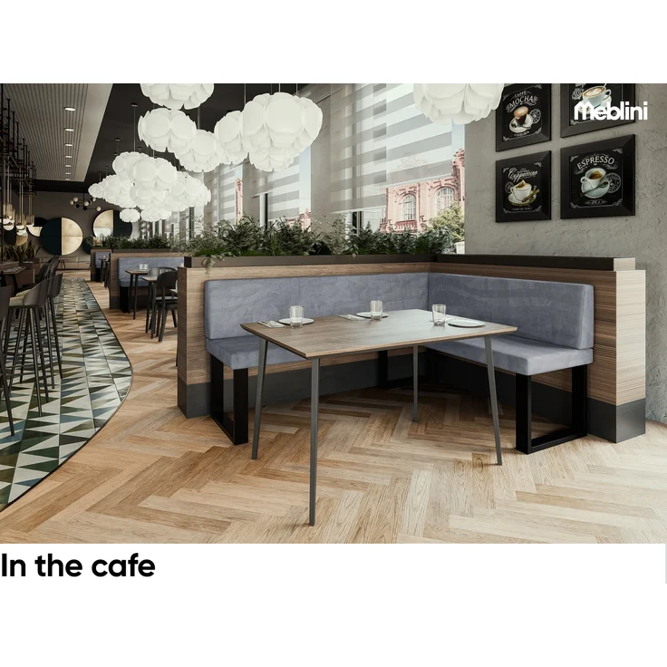 MEBLINI Eckbank für Esszimmer mit ausziehbarem Tisch - Küchenbank - Essecke - Sitzecke Küche - TONI - U-Beine 128x168x87cm Rechts - Grau Samt/M Schwarz Hochgl. – Bild 4