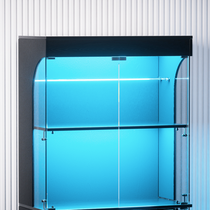 Vierstöckige Glasvitrine mit Stauraum, LED-Beleuchtung, Glastüren und intelligenten Sensoren, Als staubdichte Glasvitrine für Wohnzimmer, Schlafzimmer und Büros geeignet, Schwarz, 80*35*165cm--Schwarz--80x35x165cm--YOUDENOVA – Bild 10