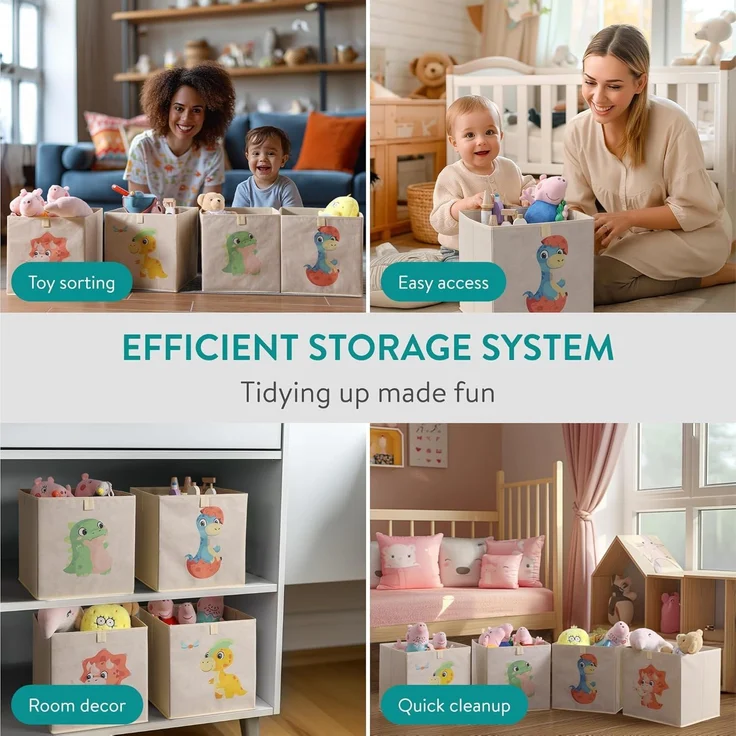 Navaris Aufbewahrungsbox Aufbewahrungsbox Kinderzimmer - 4er Set - 33 x 33cm Kinder Spielzeug (4 St) – Bild 6