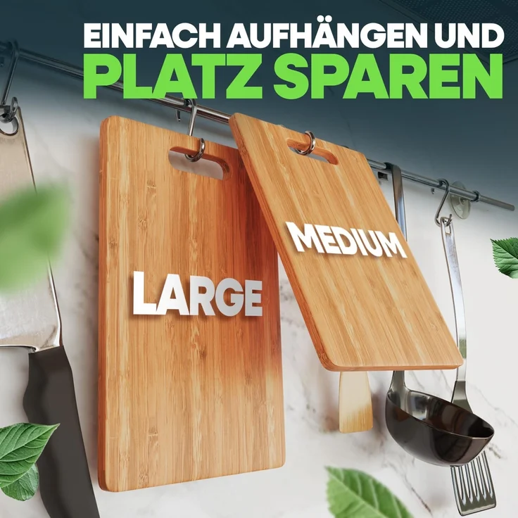 Loco Bird Schneidebrett 3er Set - 1x 33x22cm, 1x 28x22cm, 1x 15x22cm, Bambus, (Holzschneidebretter, 3-St, Holz-Brett für die Küche), Antibakterielles Schneidebrett aus Holz – Bild 5