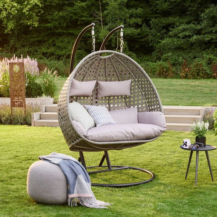 HOME DELUXE Polyrattan Hängesessel Kissen TWIN - Grau nur Kissen – Bild 2