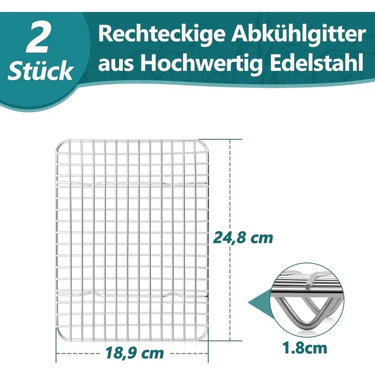 Homikit 2er Set Edelstahl Abkühlgitter Backgitter 24,8x18,9x1,8cm – Bild 2