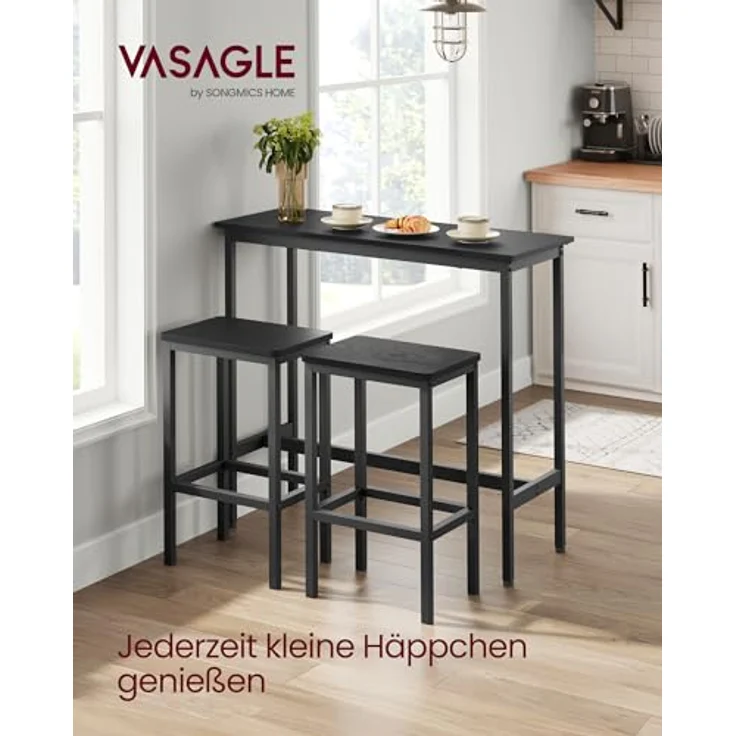 Vasagle Bartisch Bartisch-Set, Stehtisch(100 x 40 x 90 cm) mit 2 Barhockern – Bild 3