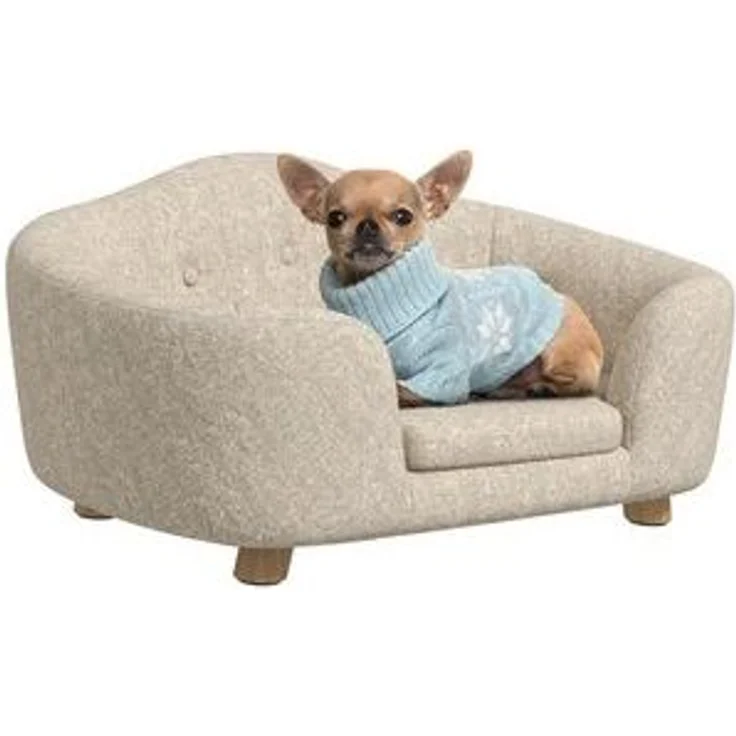 PawHut Tierbett Hundebett Hundesofa mit Kissen, Plüsch, Cremeweiß 70 x 47 x 30 cm – Bild 6
