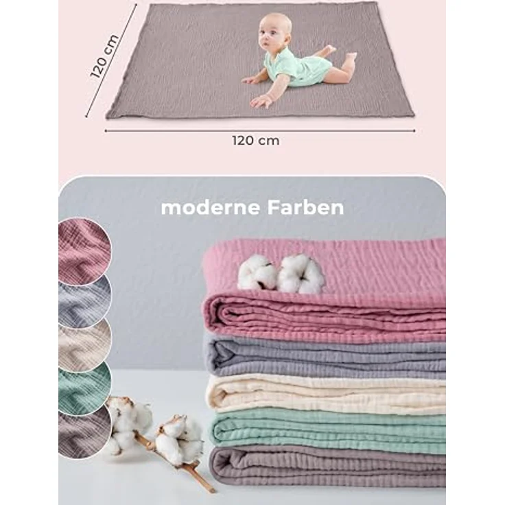 Babydecke Premium Musselin Babydecke 4-lagige Decke aus 100% Baumwolle, Laynenburg, Musselin Babydecke, Kuscheldecke oder Schlafdecke, Pucktuch, Spucktuch – Bild 5