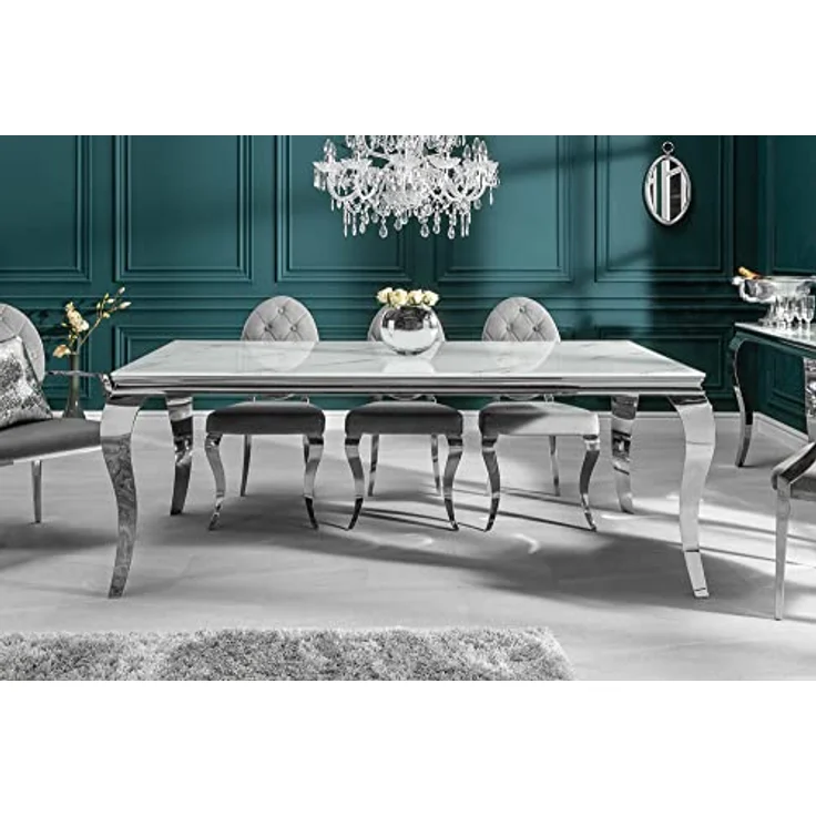 riess-ambiente Esstisch MODERN BAROCK 200cm grau / weiß (Einzelartikel, 1-St), Marmor-Design · Glasplatte · Edelstahl-Beine · bis 8 Personen – Bild 5