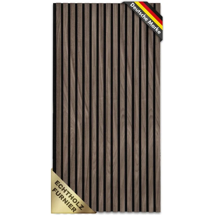 KARAT Akustikpaneele - Wandpaneele mit Echtholzfurnier für eine angenehme Raumakustik - Lamellenwand Holz und Filz - Wandverkleidung als Schallschutz, Schalldämmung (Black Walnuts, 118 x 60 cm)