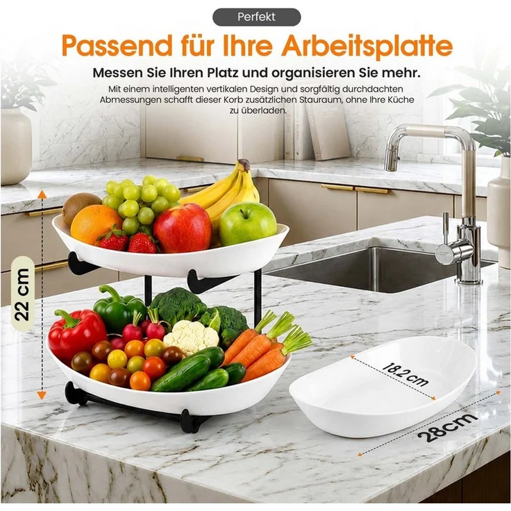 Roxlin Etagere Obstkorb 2 Etagen, Obstständer für Küchenarbeitsplatte, 2-Etagen – Bild 3