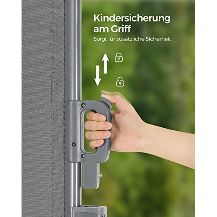 SONGMICS Alu-Seitenmarkise, ausziehbar, 180x400 cm, Blickdicht, Sonnenschutz, blickdicht, Seitenrollo, für Balkon, Terrasse, Garten, grau GSA184G03 – Bild 7