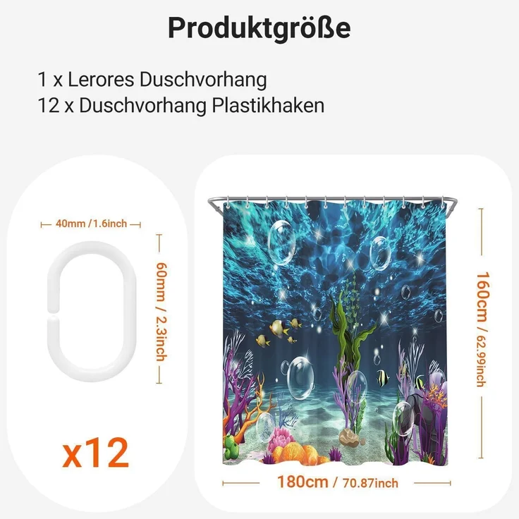 Duschvorhang 180x160cm Polyester 12 Bunter Meeresboden 180 x 160 cm – Bild 2