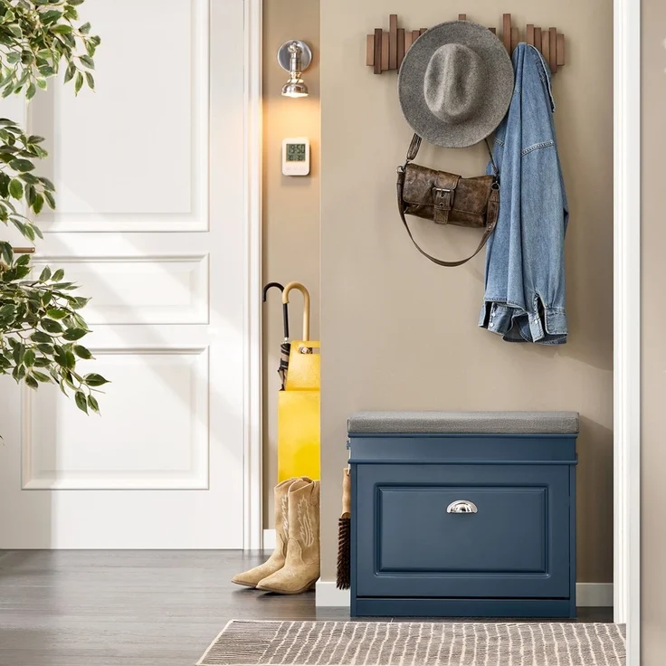 SoBuy FSR82-K-B Schuhbank, MDF, Lackiert, Dunkelblau, 60 x 52 x 24 cm – Bild 7