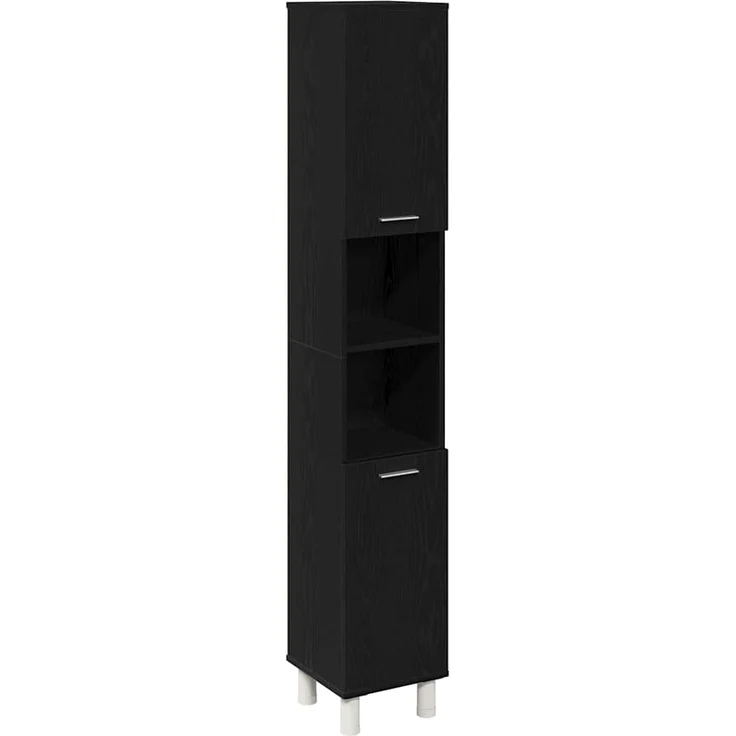 vidaXL Badezimmerschrank mit Tür Schwarz Eichen-Optik 30 x 30 x 179 cm 862513 – Bild 1