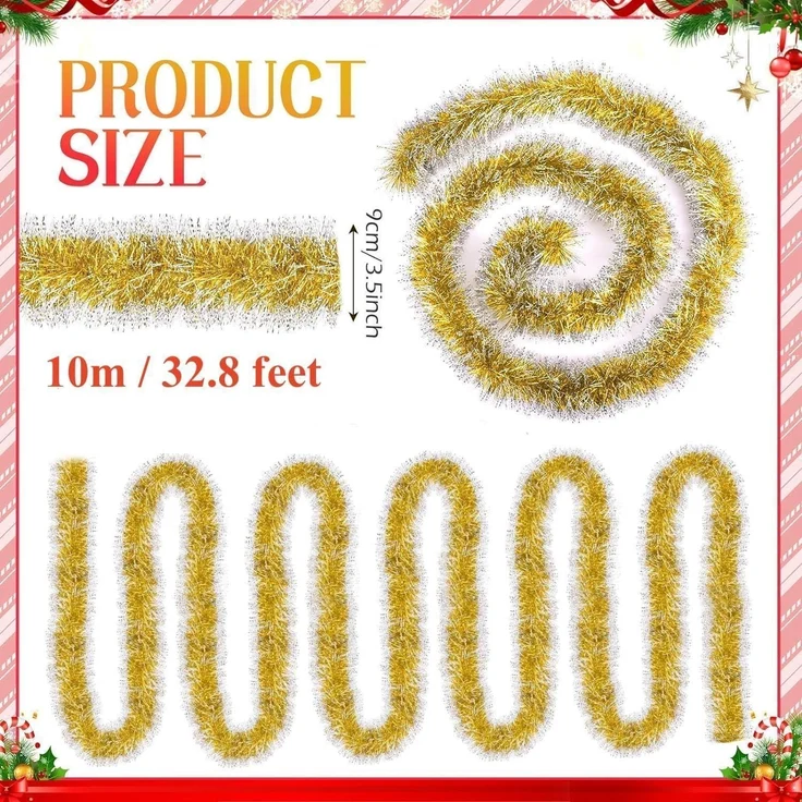 10M Weihnachts Lametta Girlande Silber Glitzernde Deko für Winterfest – Bild 3