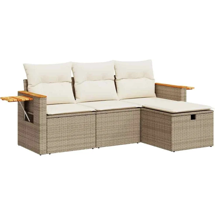 vidaXL 4-tlg. Garten-Sofagarnitur mit Kissen Beige Poly Rattan 3325950 – Bild 1
